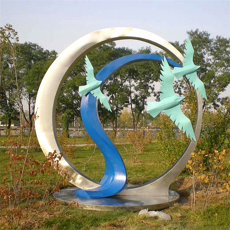 不锈钢雕塑定制大型金属异形水景观卡通园林镜面月亮校园浪花摆件