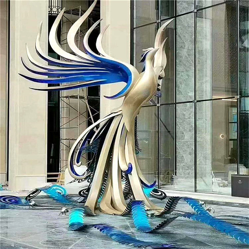 定制大型不锈钢镜面雕塑水雾门月亮圆环浪花魔方户外景观园林金属