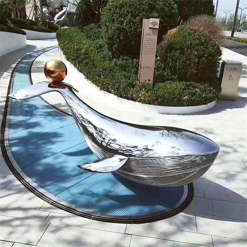 户外广场镜面鲸鱼圆环大型不锈钢雕塑定制园林铁艺景观月亮镂空球