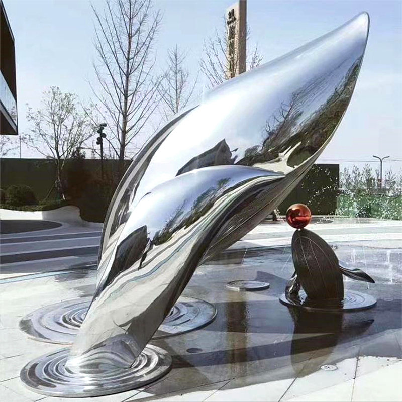 不锈钢雕塑定制户外大型镜面抽象鹿金属镂空圆环月亮浪花景观摆件