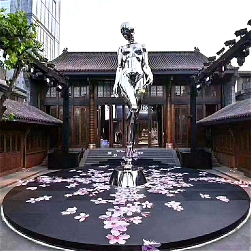 源头厂家定制户外大型园林景观雕塑廊架精神堡垒镜面不锈钢雕塑