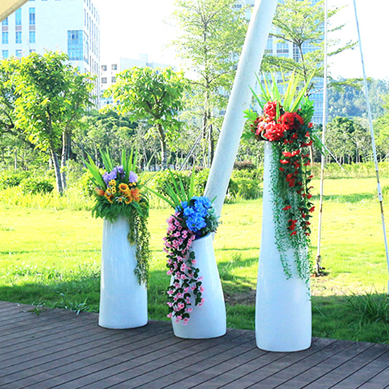 玻璃钢花盆北欧异形商场花器大号户外椭圆落地大花瓶组合美陈定制