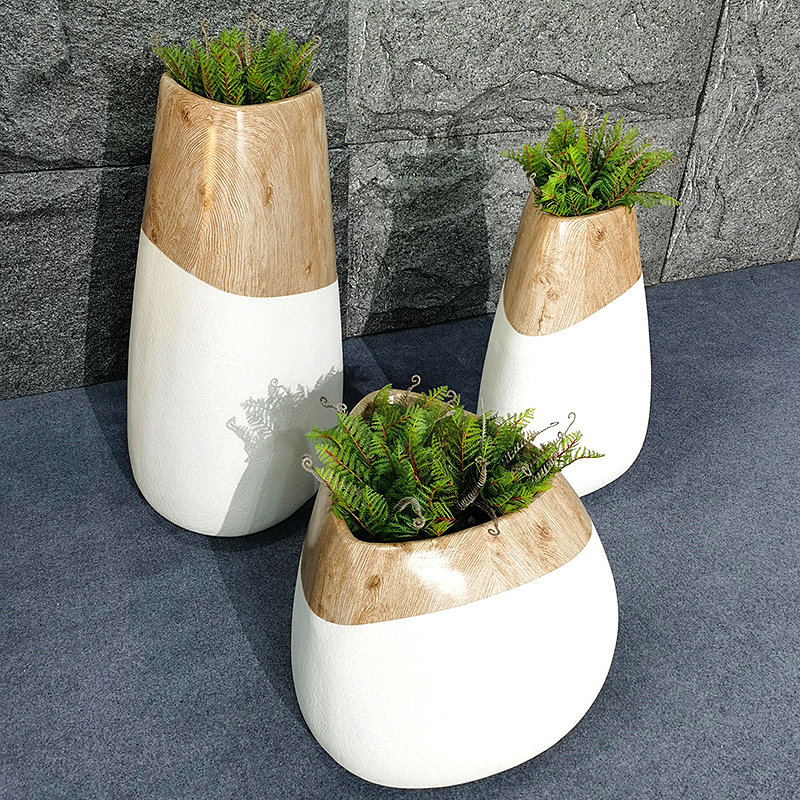 玻璃钢现代椭圆大花盆户外花器组合白色田园简约轻奢景观摆件定制