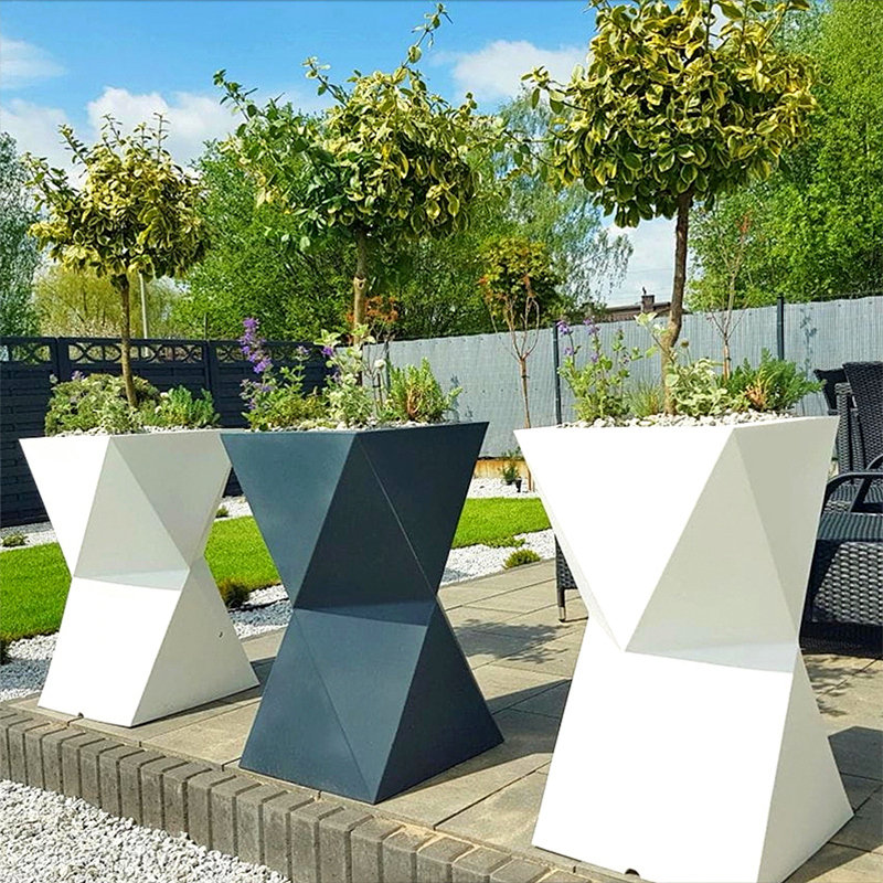 玻璃钢白色圆形花盆组合商场户外公园广场美陈装饰大花箱花池定制