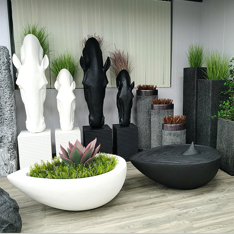 新颖玻璃钢定制花盆绿化高档大厦写字楼