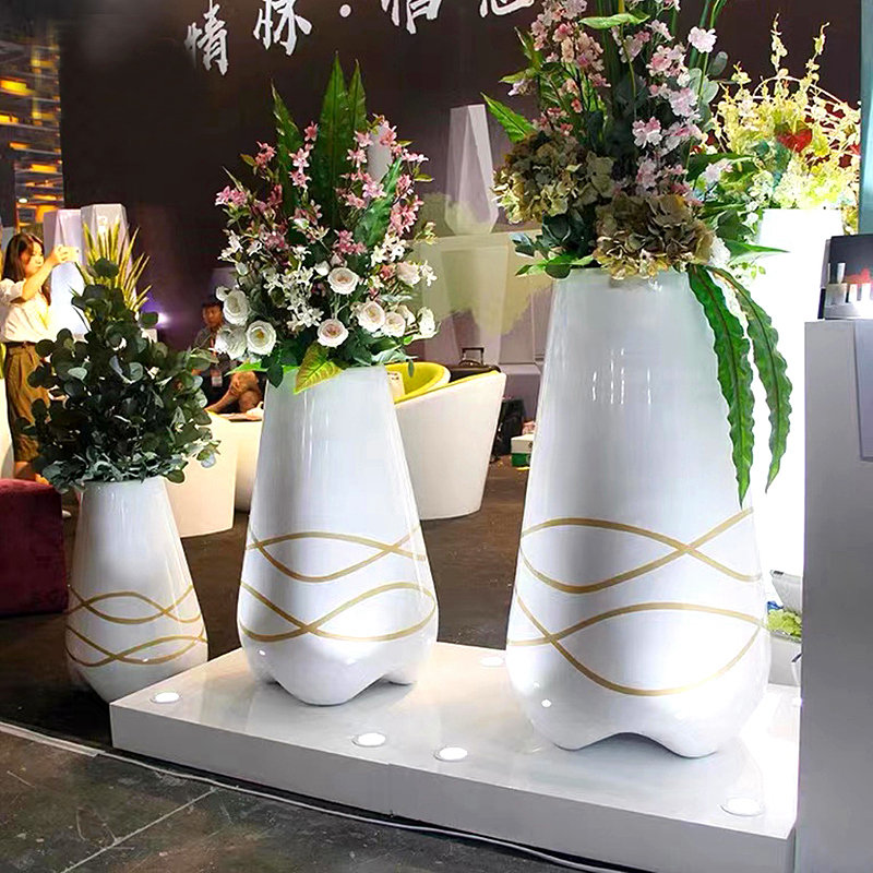 玻璃钢大花盆商场酒店花器户外广场落地大花瓶组合美陈装饰大花钵