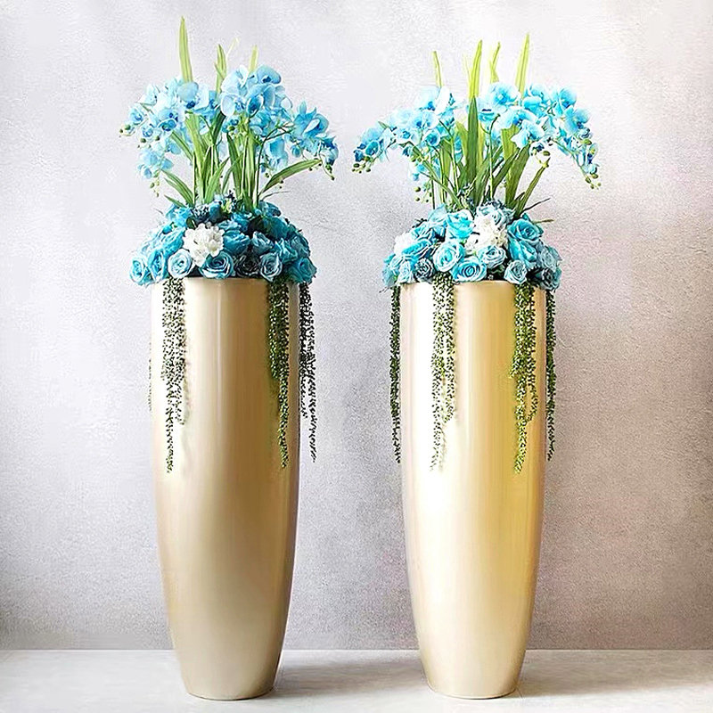 简约欧式玻璃钢艺术花盆园林景观种植池圆形花钵大口径落地大花盆