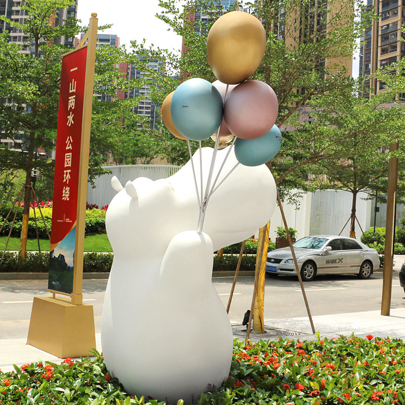 玻璃钢彩绘熊猫雕塑户外小区售楼处几何动物小品草坪装饰摆件造景