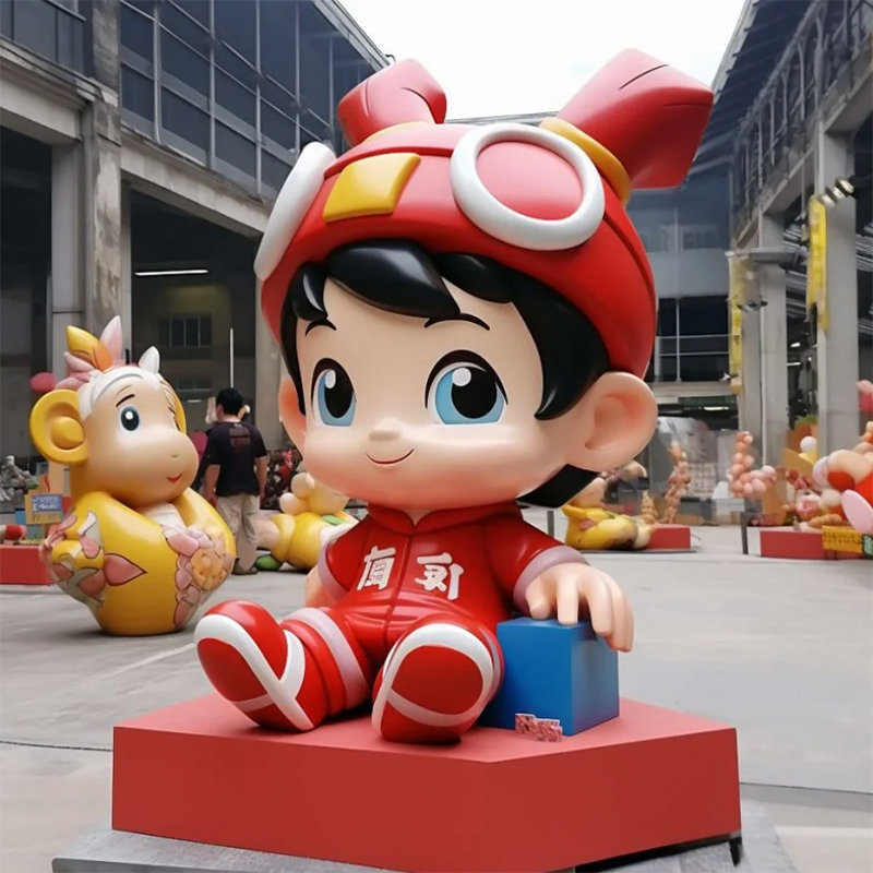 卡通轻奢玻璃钢电镀太空kaws玩偶坐姿公仔美陈落地大摆件客厅雕塑