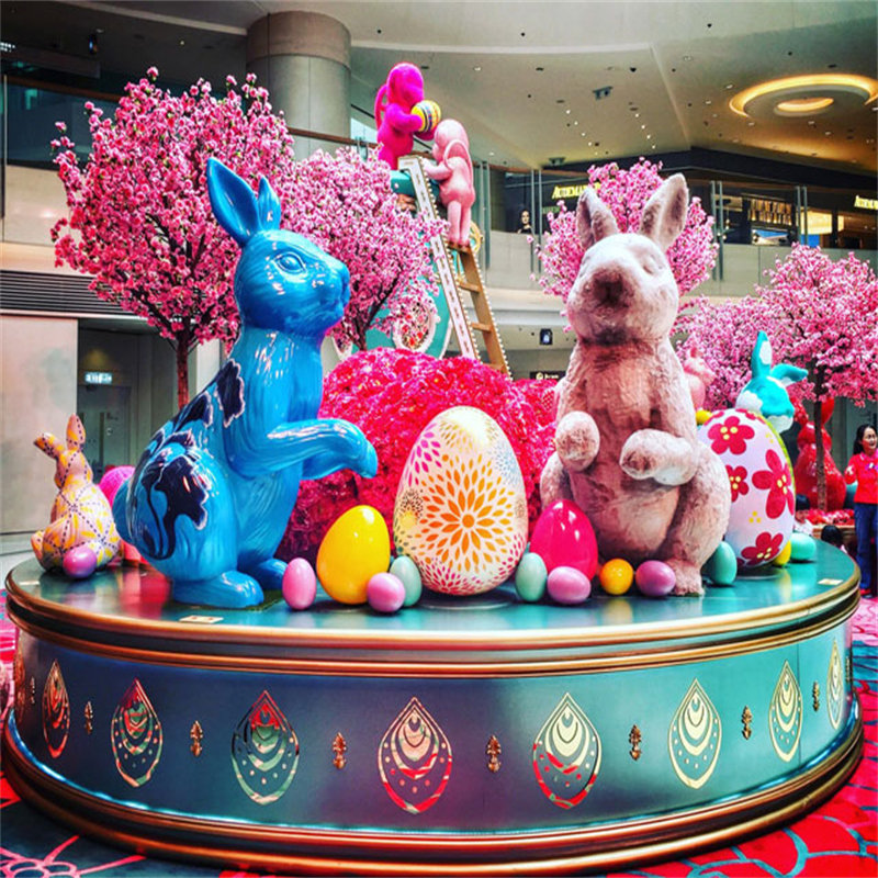 玻璃钢大型雕塑户外菱形切面大兔子游乐园户外售楼处城市景观美陈