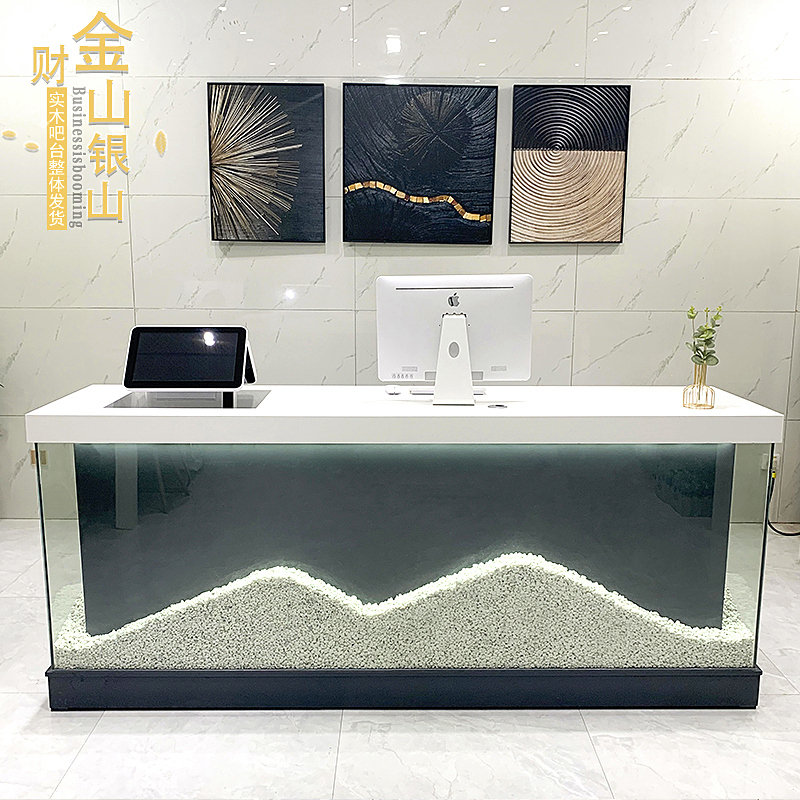 异形大堂烤漆收银台吧台定制弧形玻璃钢前台公司接待台不规则吧台