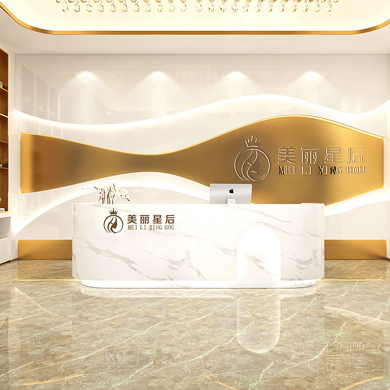 烤漆玻璃钢前台接待台美容院教育机构医院收银酒店异形柜台可定制