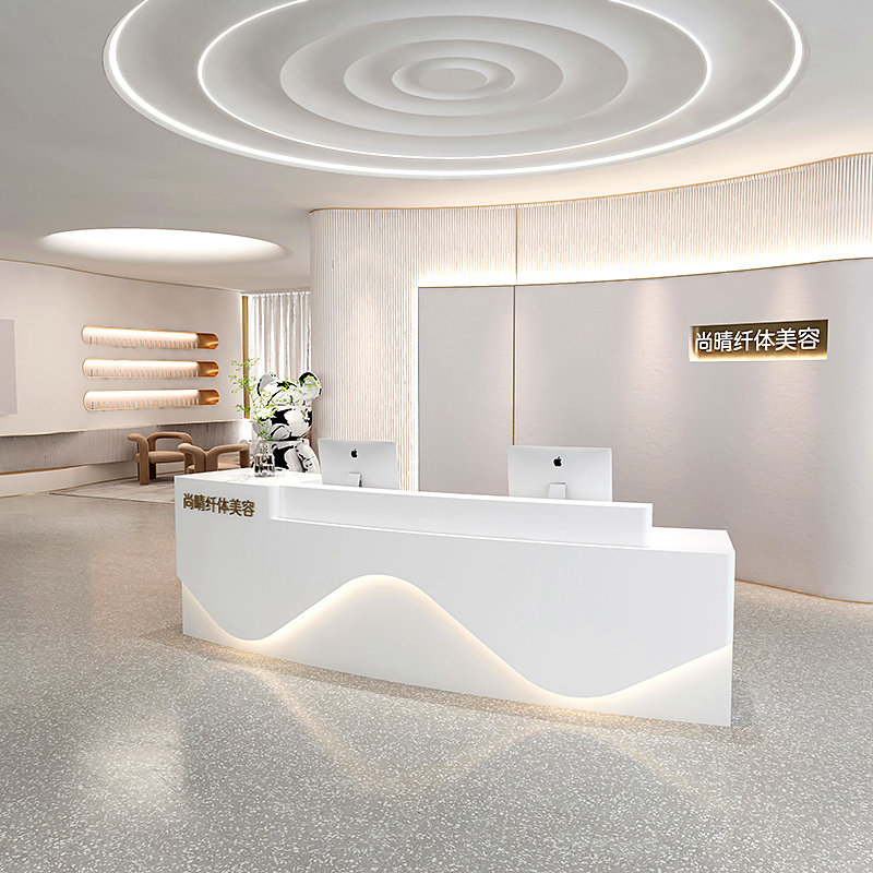 半圆形接待台公司前台弧形创意美容院办公桌收银台玻璃钢吧台定制