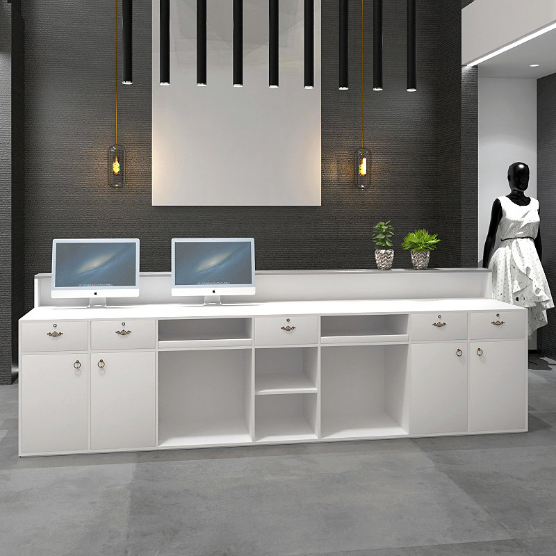 玻璃钢前台接待台异形吧台烤漆迎宾医美咨询台公司弧形收银台定制