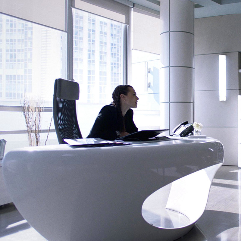 定制大型创意异形玻璃钢烤漆前台公司大堂接待台售楼部服务台吧台