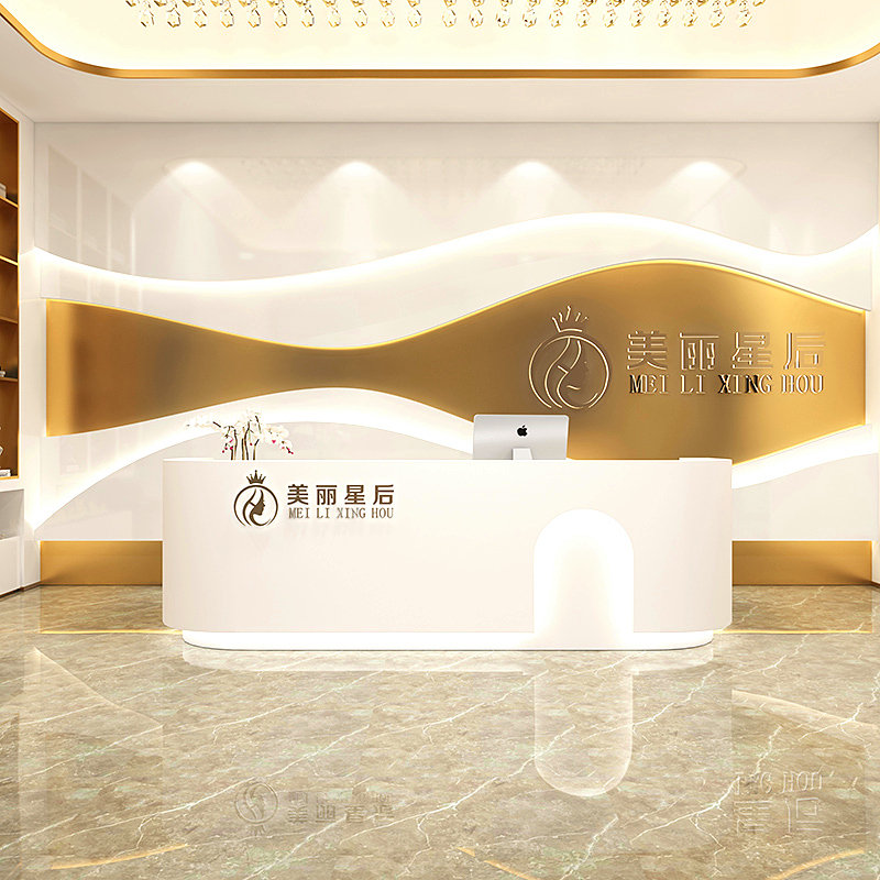 玻璃钢异形前台定制烤漆接待台公司CU型吧台弧形迎宾台收银台定做