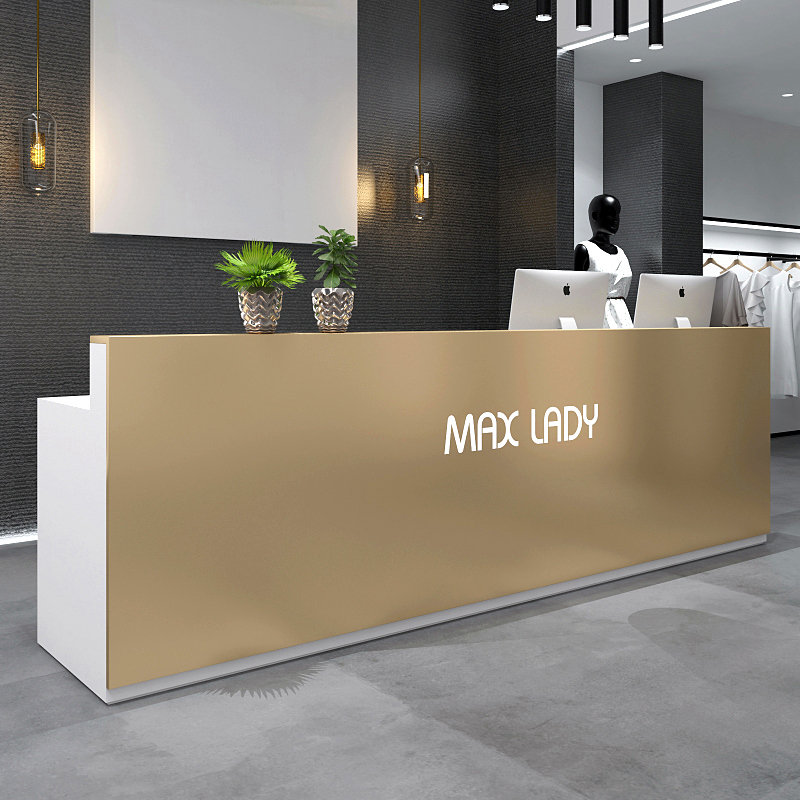 烤漆吧台公司美容院异形办公桌前台玻璃钢商场接待台迎宾台收银台