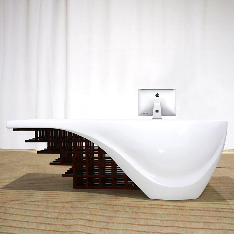 公司烤漆前台玻璃钢接待台美容院简约时尚异形个性吧台咨询台定制