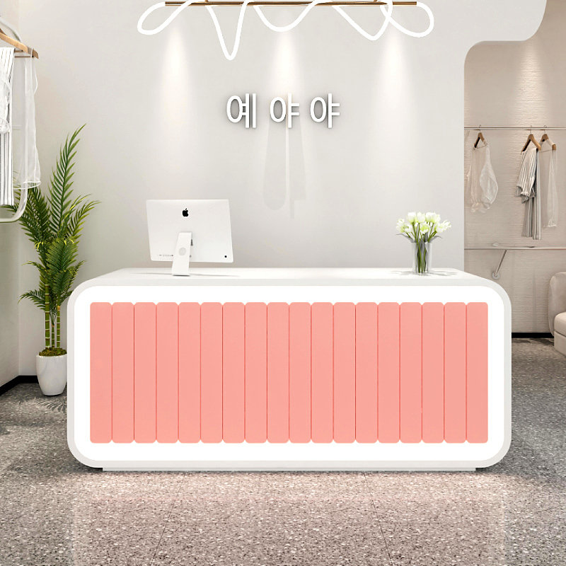 现代创意公司大堂接待前台异形玻璃钢烤漆服务吧台商场酒店收银台