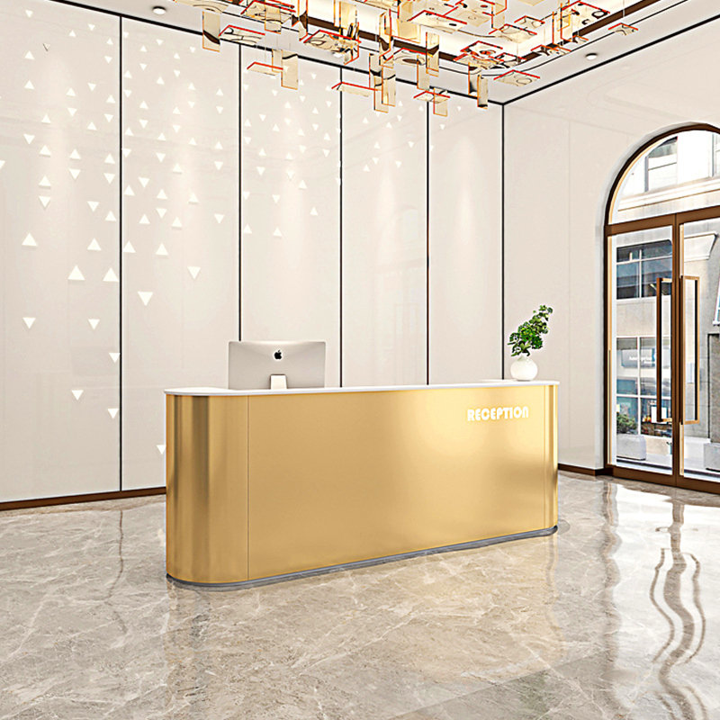 现代创意公司大堂接待前台异形玻璃钢烤漆服务吧台商场酒店收银台