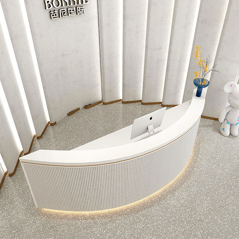 定制创意异形艺术玻璃钢烤漆吧台收银台大堂美容院公司前台接待台