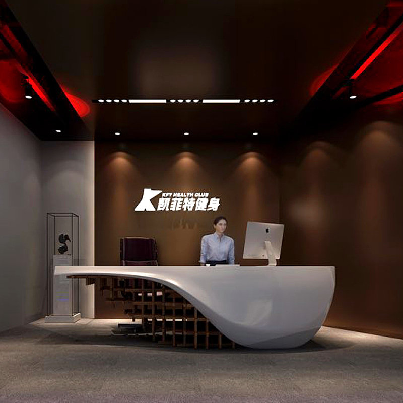 定制创意异形艺术玻璃钢烤漆吧台收银台大堂美容院公司前台接待台