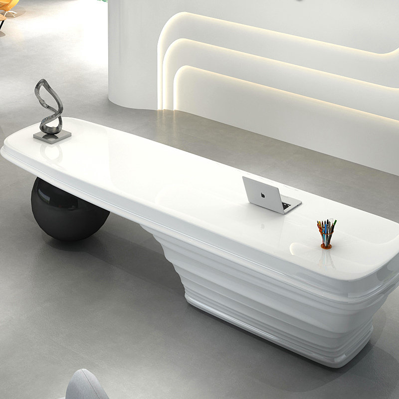 定制创意异形艺术玻璃钢烤漆吧台收银台大堂美容院公司前台接待台