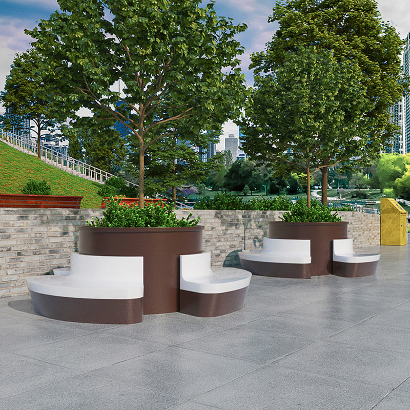 玻璃钢休闲座椅树池花盆防腐木坐凳创意户外公共休息商场景观定制