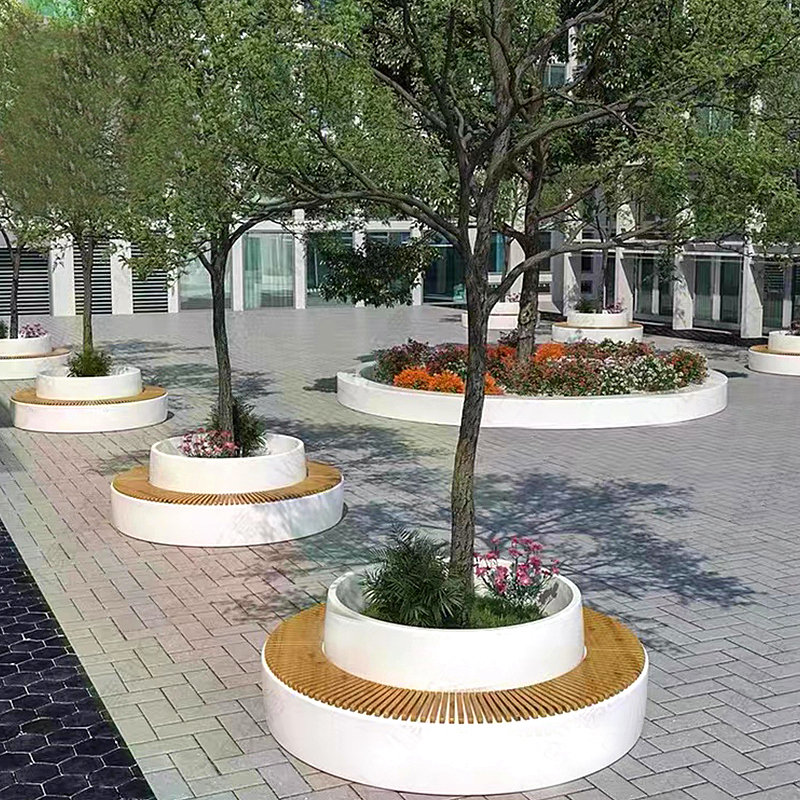 定制户外玻璃钢树池坐凳异形景观园林花坛座椅商场休息围树休闲椅