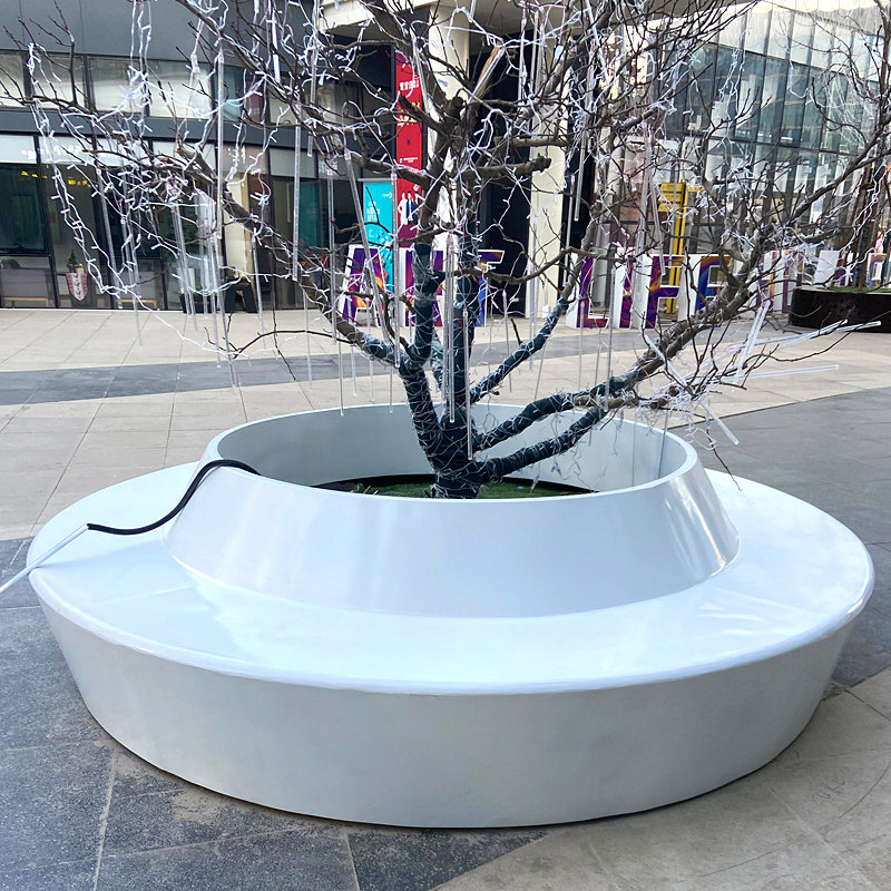 玻璃钢树池坐凳商场花池弧形休闲椅种植池大花坛户外花盆座椅定制