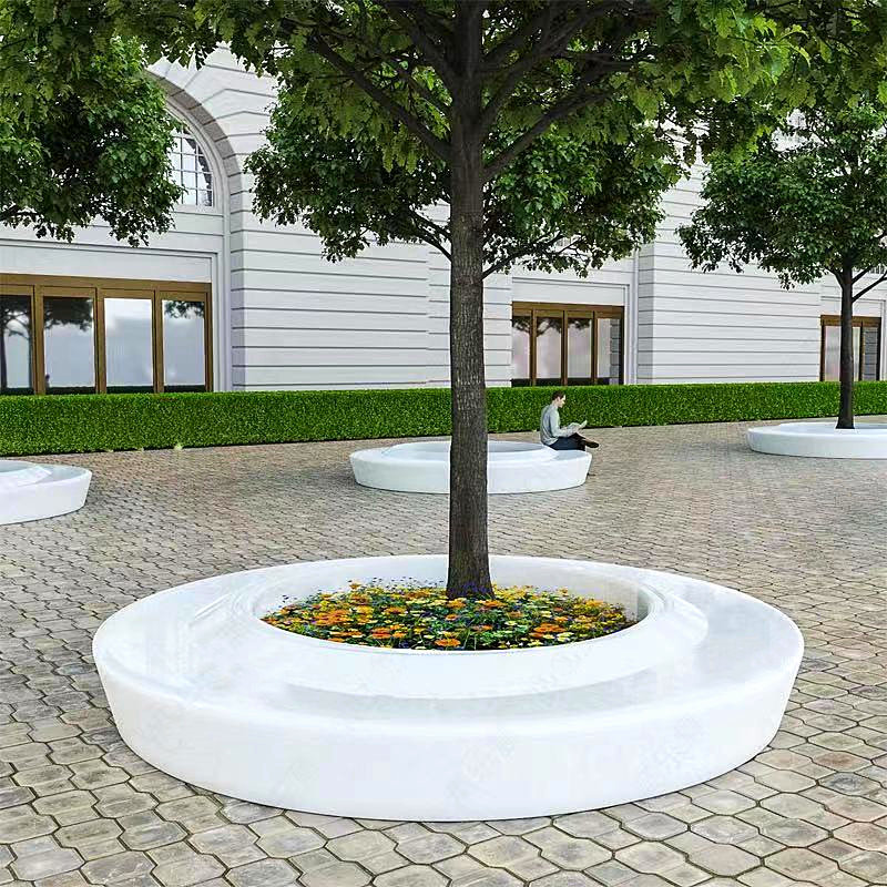 玻璃钢树脂户外树池坐凳公共休闲座椅景观园林异形弧形休息长条凳