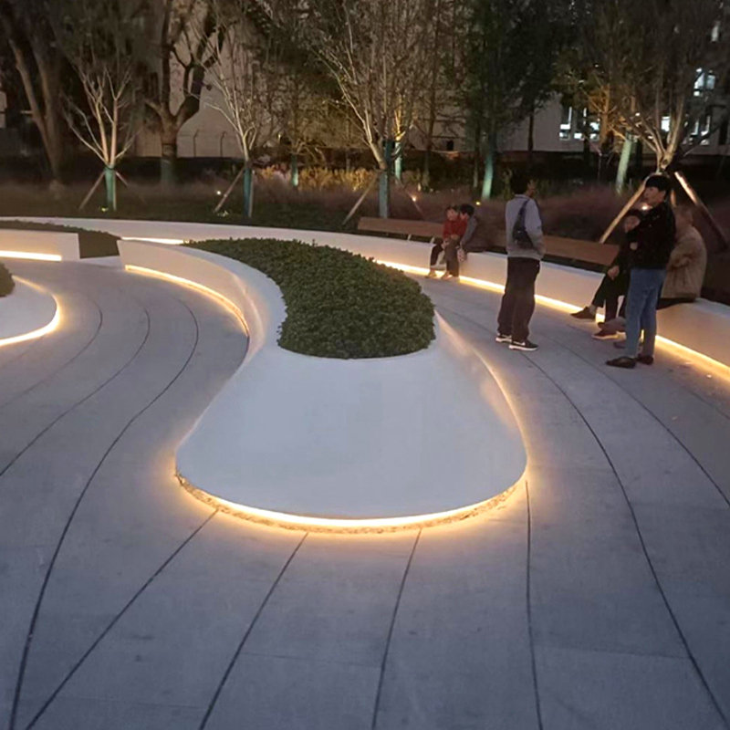 玻璃钢休闲座椅树池花盆防腐木坐凳创意户外公共休息商场景观长椅